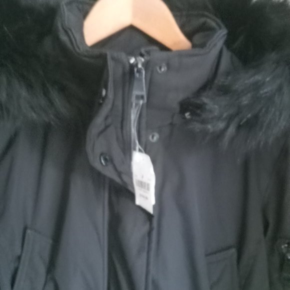 Mint! Calvin Klein Faux Fur Trimmed Down Parka Jacket Black Size Medium - READ - Picture 5 of 9